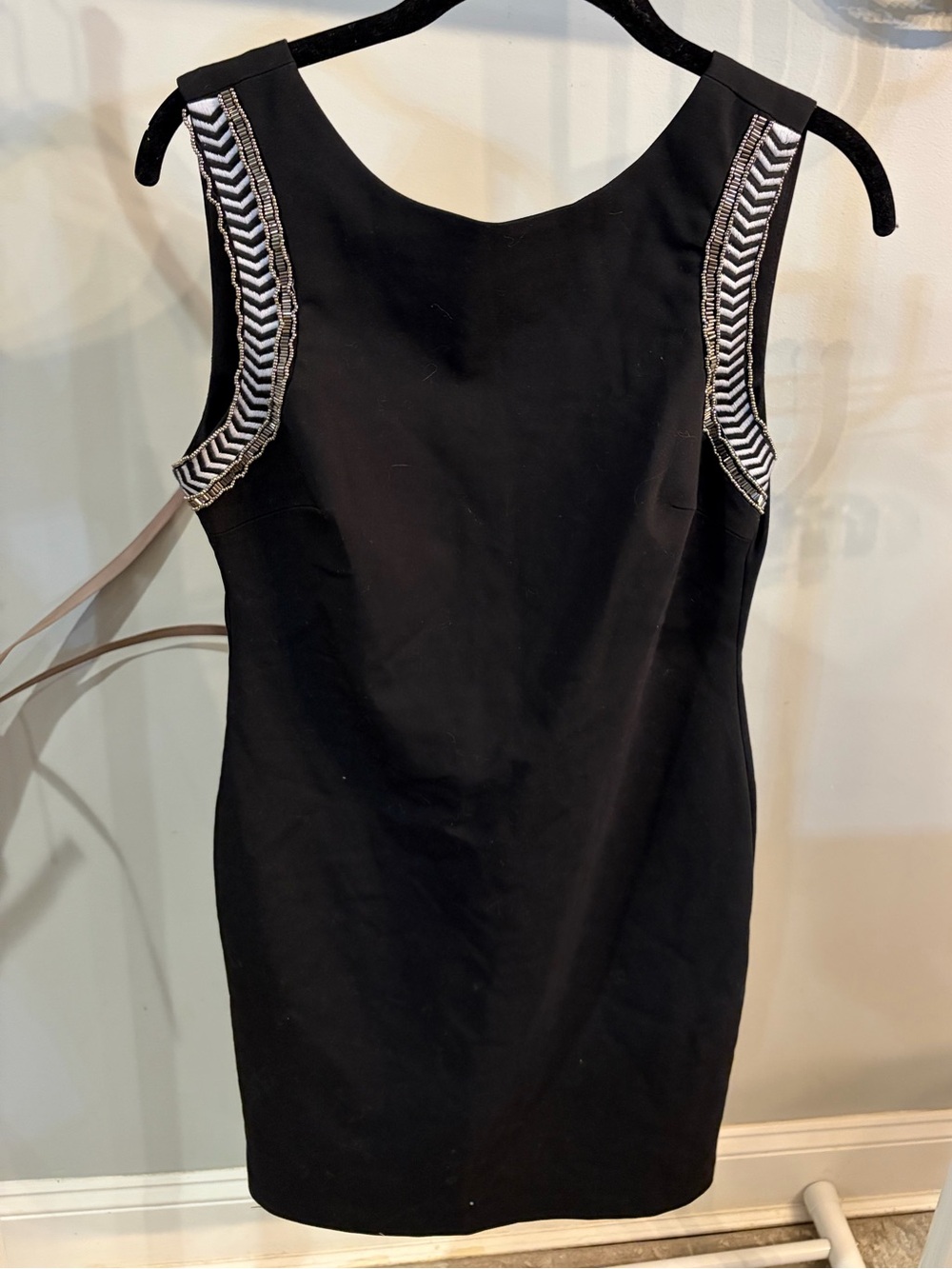 Zara Trafulac Black Sleeveless Dress with Chevron Bead Trim size large - Picture 2 of 9